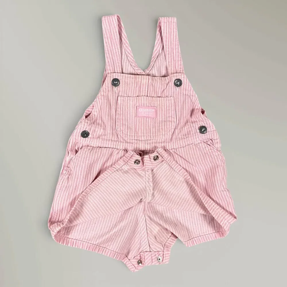 Vtg Oshkosh B'gosh Overalls Shorts Trusts Tide Tag Pink White Striped Size 18M